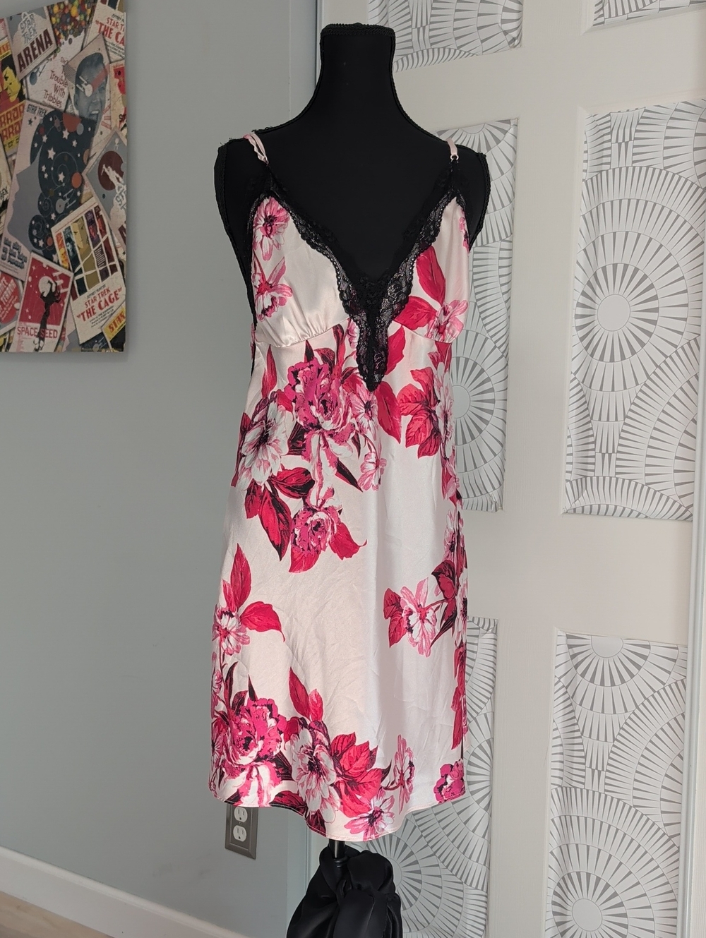 Floral Satin Lace Trimmed Chemise